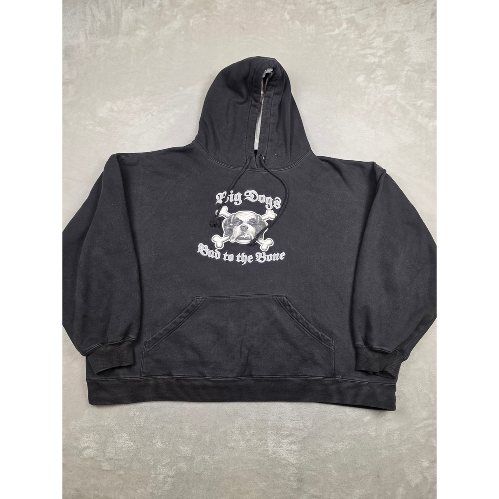 Big Dogs Pullover Hoodie Men 2X Black Bad to the Bone Sweatshirt Fits Very Short